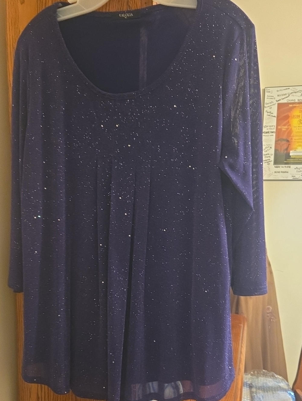 VALOLIA Sparkly Blue 3/4 Sleeve Top – Size XL
